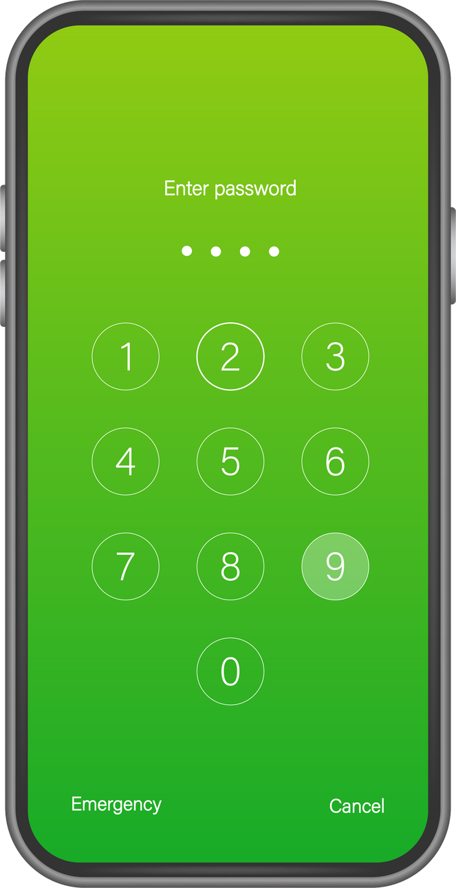 Screen lock authentication password smartphone background template. Illustration of phone ID recognition screenlock password or lockscreen passcode numbers display.