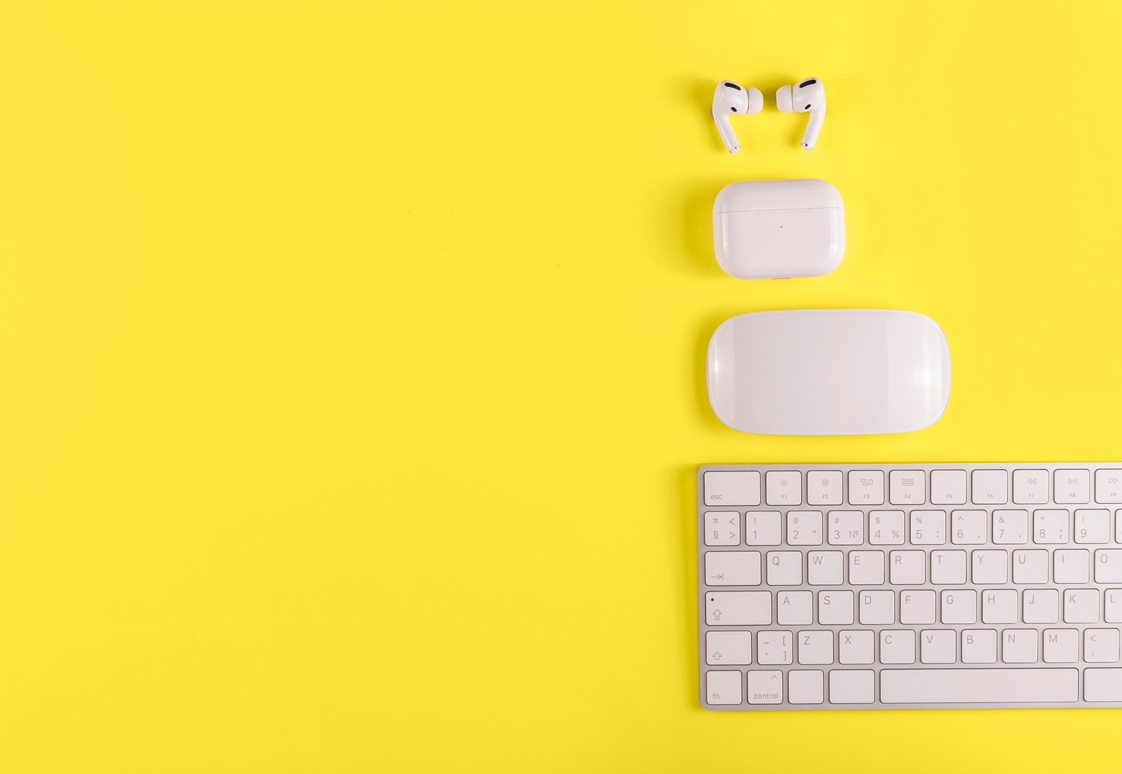 Earphones, Mouse and Keyboard Flatlay