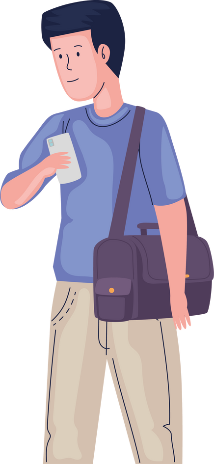 male traveler with smartphone