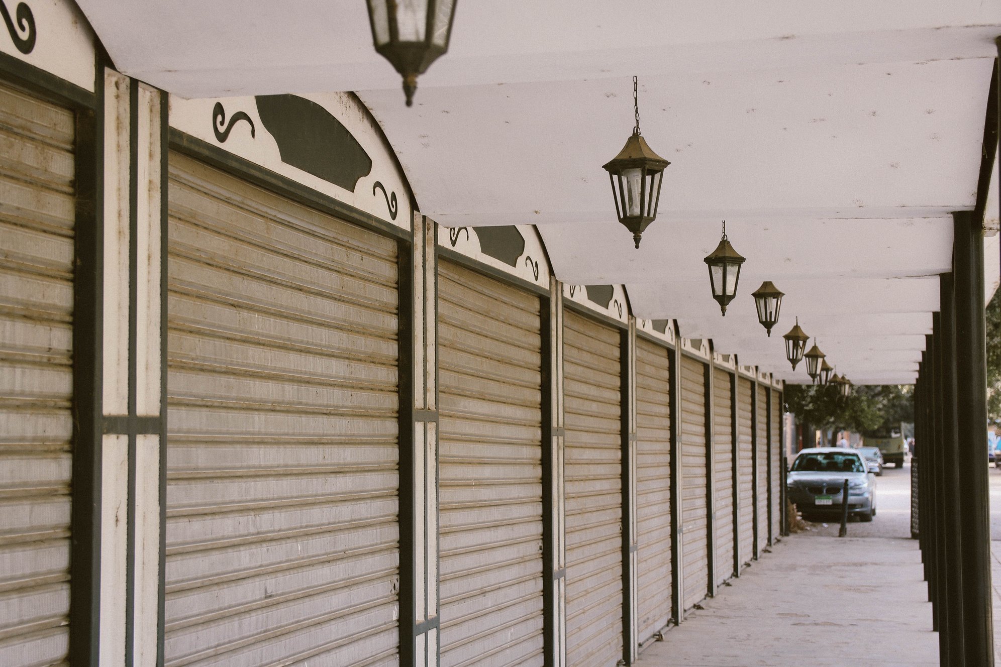 Wide Angle Photo of Gray Roller Shutters